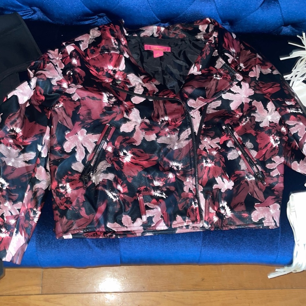 Floral motorcycle faux leather jacket size 14